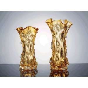  Decorative Hand Blown Glass Vase in Golden and Brown 