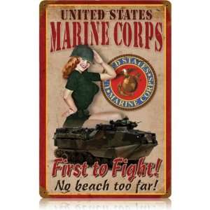  USMC Pin Up Allied Military Vintage Metal Sign   Victory 