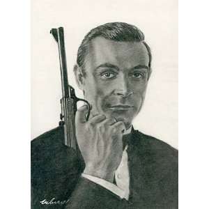  James Bond Portrait Charcoal Drawing Matted 16 X 20 