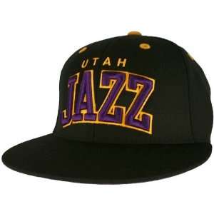 Utah Jazz Arch Hardwood Classics Fitted Hat (Black)