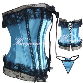 Blue Sexy Corset Bustier & G string Size S/M/L/XL/2XL/3 4XL/5 6XL/C57 