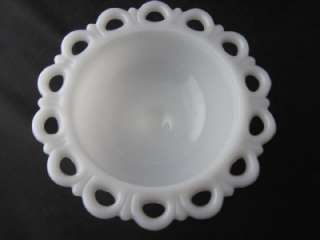 Anchor Hocking Lace Edge Old Colony Milk Glass Compote  