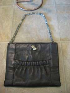 Cute VTG Ande Brown Leather Clutch Handbag Purse with chain Strap 