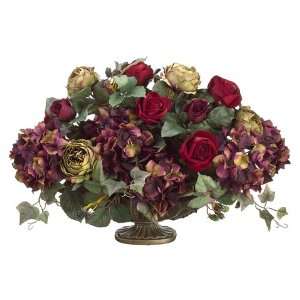  16hx23wx18d Rose/Hydrangea in Urn Plum Red