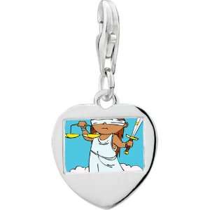  925 Sterling Silver Blind Justice Photo Heart Frame Charm 