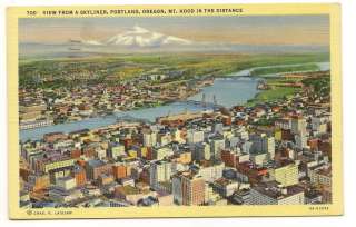 PORTLAND OR Oregon Vtg Aerial View Mt Hood Postcard  