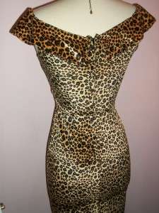   STOP STARING! Vtg 90s S Cheetah Animal Print Off Shoulder WIGGLE DRESS