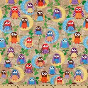  44 Wide What A Hoot Midnight Owls Tan Fabric By The Yard 