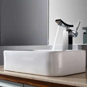    122 14300CH Rectangular Ceramic Sink and Unicus Faucet Chrome, White
