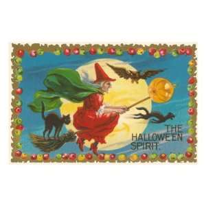  The Halloween Spirit, Witch on Broom Animal Premium Poster 