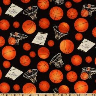 44 Wide Sports Collection Basketball & Hoops Black Fabric By The 