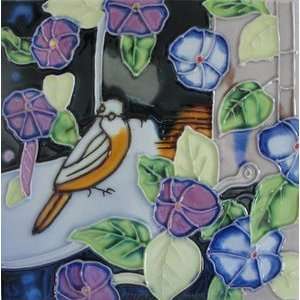   Bird and Flower Decorative Ceramic Wall Art Tile 6x6