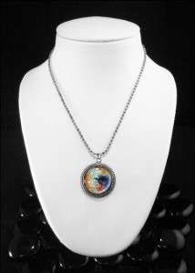 Blue Song Bird Nature Round Antique Silver Pendant Necklace 502 RFS 