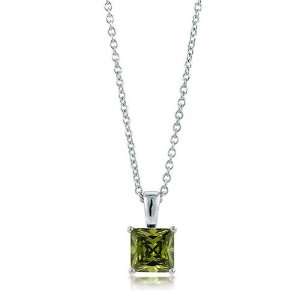 Sterling Silver Peridot Princess CZ Solitaire Pendant Necklace 5 7 mm 
