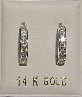 14K White Gold Large Huggy Earrings w/Dias Free Ship  