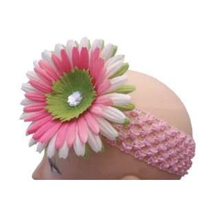  Newborn baby Crochet Daisy flower Hair Headband PINK 