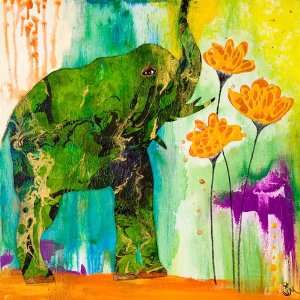  Elephant Color Wash Canvas Reproduction