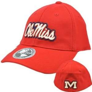   Ole Miss Rebels Applique Patch Hat Cap NCAA Flex Fit Stretch Red