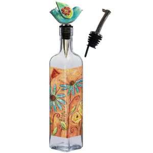   Bottle w/Ceramic Bird Stopper, Field of Flowers: Kitchen & Dining