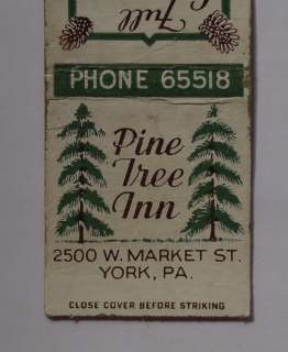 1940s? Matchbook Pine Tree Inn Full Course Dinners York PA 