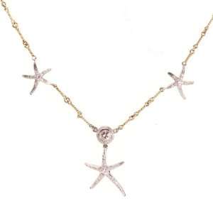  TuTone 14K Gold Triple Sea Star Starfish Diamond Necklace 