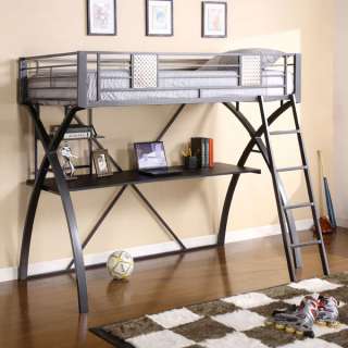   Construction Stylish Twin Size Loft Bed w/ Workstation & Mattress
