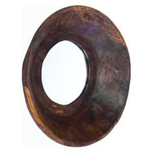  Vintage Modern Rustic Chunky Wood Bowl Round Mirror 16D 