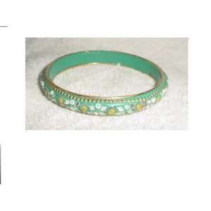  Green & Goldtone Bangle Bracelet 