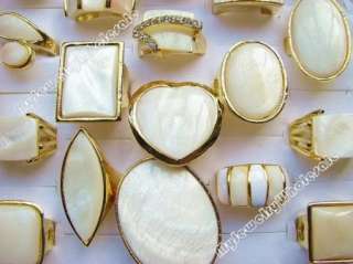 Wholesale 24 True Mother of Pearl gold tone Gold ring  
