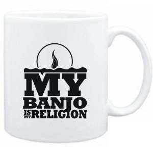  Mug White  my Banjo is my religion Instruments Sports 