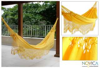  Sun~~Brazil~Cotton Hammock w/ Crochet Borders by Novica  