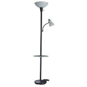  2 Lite Black Finish Metal Tray Torchiere Floor Lamp: Home 