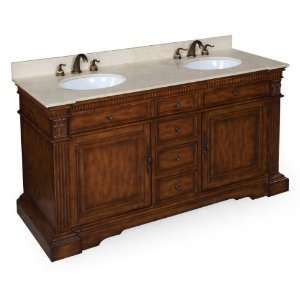   Travertine Countertop, and Two Ceramic Sinks