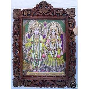  Elegant Poster of Radha Krishna in Wood Craft Frame 