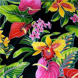   Hawaiian Print, Orchids, Anthuriums Cotton Fabric, Per Yd  