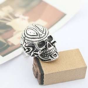  art deco goth punk emo silver tone skull ring kitsch jewelry: Jewelry