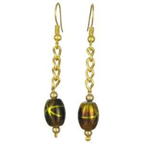 AM4824   Unique Gold Plated / Black Earrings by Dragonheart   35mm 