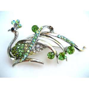   Crystal Rhinestone Phoenix Bird Shiny Silver Tone Pin Brooch: Jewelry