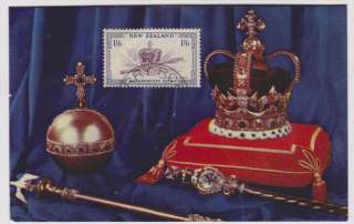 New Zealand Crown & Royal Scepter 1953 Maximum Postcard Sc 284, paper 