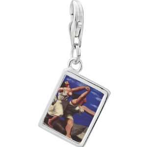   Silver Woman Running On The Beach Painting Photo Rectangle Frame Charm
