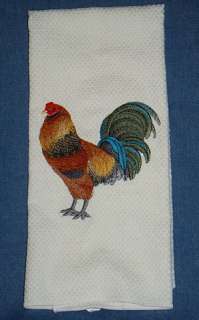   ameraucana rooster kitchen towels perched and ready to crow a