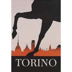  TORINO CITY HORSE EUROPE ITALY ITALIA SMALL VINTAGE POSTER 