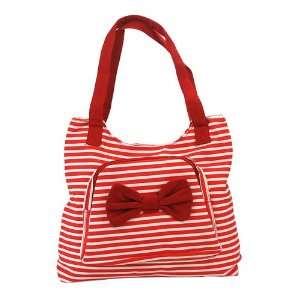 Red Stripe and Bow Design Travel Tote / Canvas Tote Bag / Shoulder Bag 