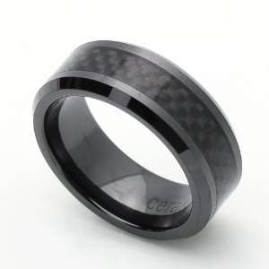   Carbon Fiber Inlaid Beveled Edges Flat Ring (8 to 12) Size 12 Cobalt
