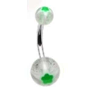  Belly Button Navel Ring Non Dangling with Clear and Green 