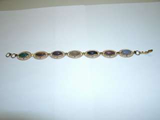 Sterling Gold Tone Linked Bracelet/ Multi Color Stones  