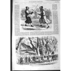 1864 JAPAN SOLDIERS FENCING OFFICERS TOKAIDO TRANSPORT  