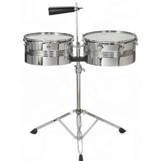 Timbales Chrome 13 & 14 with Double Braced Stand Sticks and Cowbell