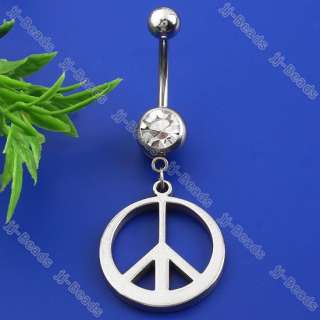 14ga/1.6mm Peace Sign Beads Belly Bar 316L Stainless Steel Body 