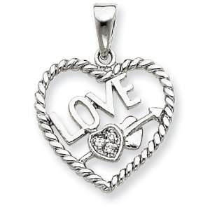  Sterling Silver CZ Love Heart Pendant: Jewelry
